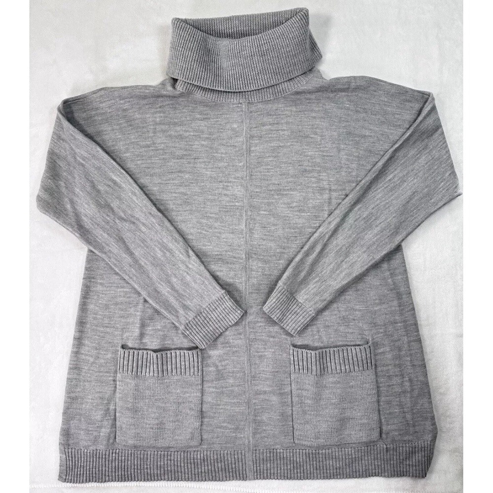 Talbots Merino Wool Tunic Sweater Gray Pockets Womens S Quiet Luxury Lagenlook - Picture 3 of 10